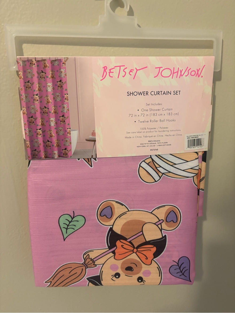 NWT Betsey Johnson Halloween Shower Curtain Teddy Bear Witch Pumpkin Mummy